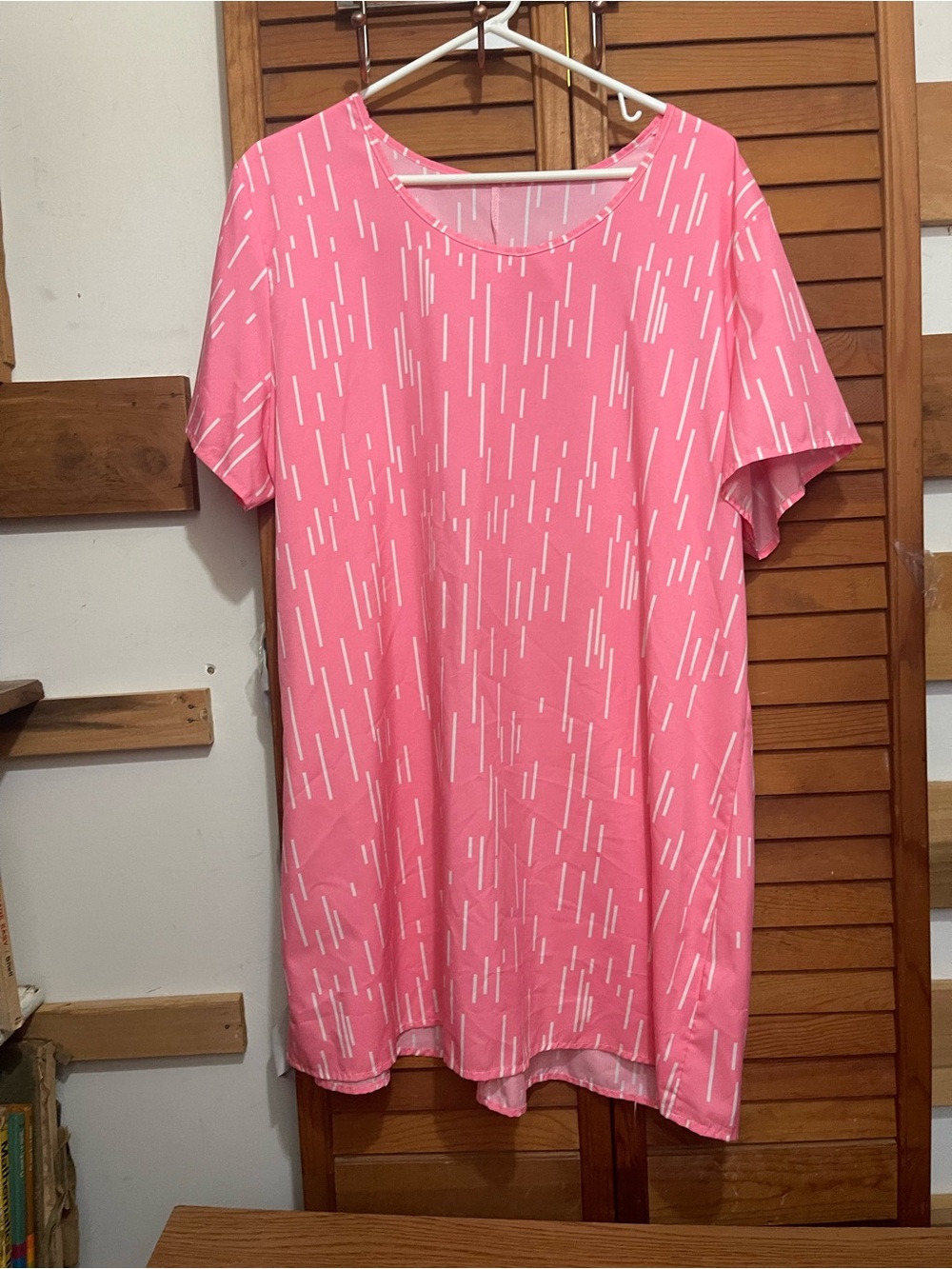 Women's Pink Short-Sleeve Tunic with Stripe Accent